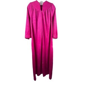 VTG 80s Lord & Taylor Evelyn Pearson Hot Pink Velour Robe Housecoat Zip Sz M ***